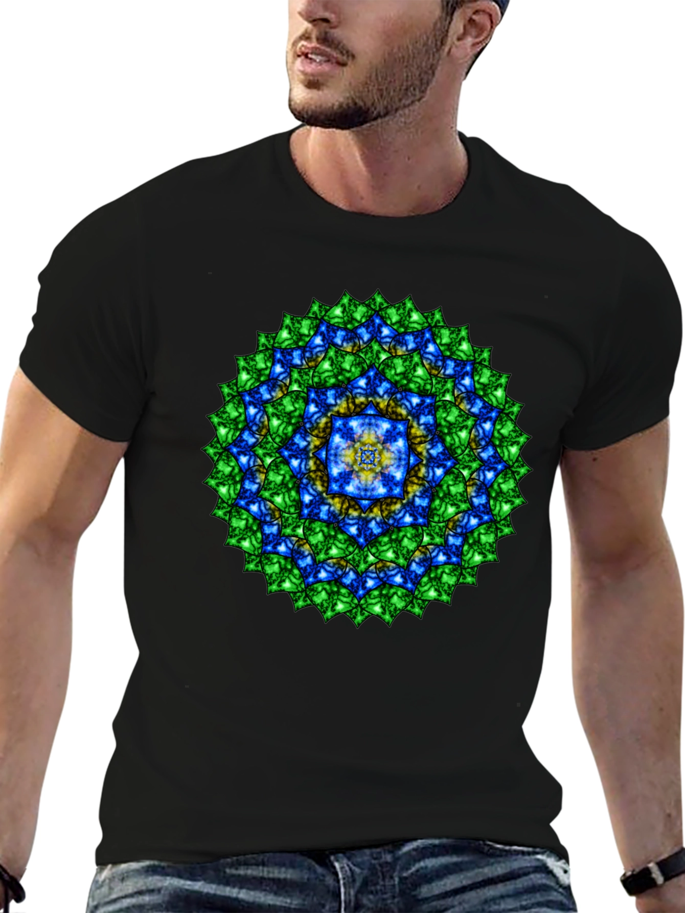 Mandala Gemstone Print Black T-Shirt