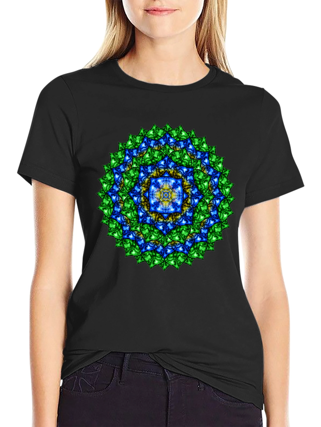 Mandala Gemstone Print Black T-Shirt