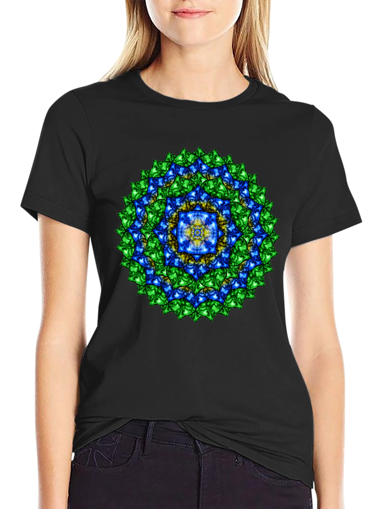 Mandala Gemstone Print Black T-Shirt