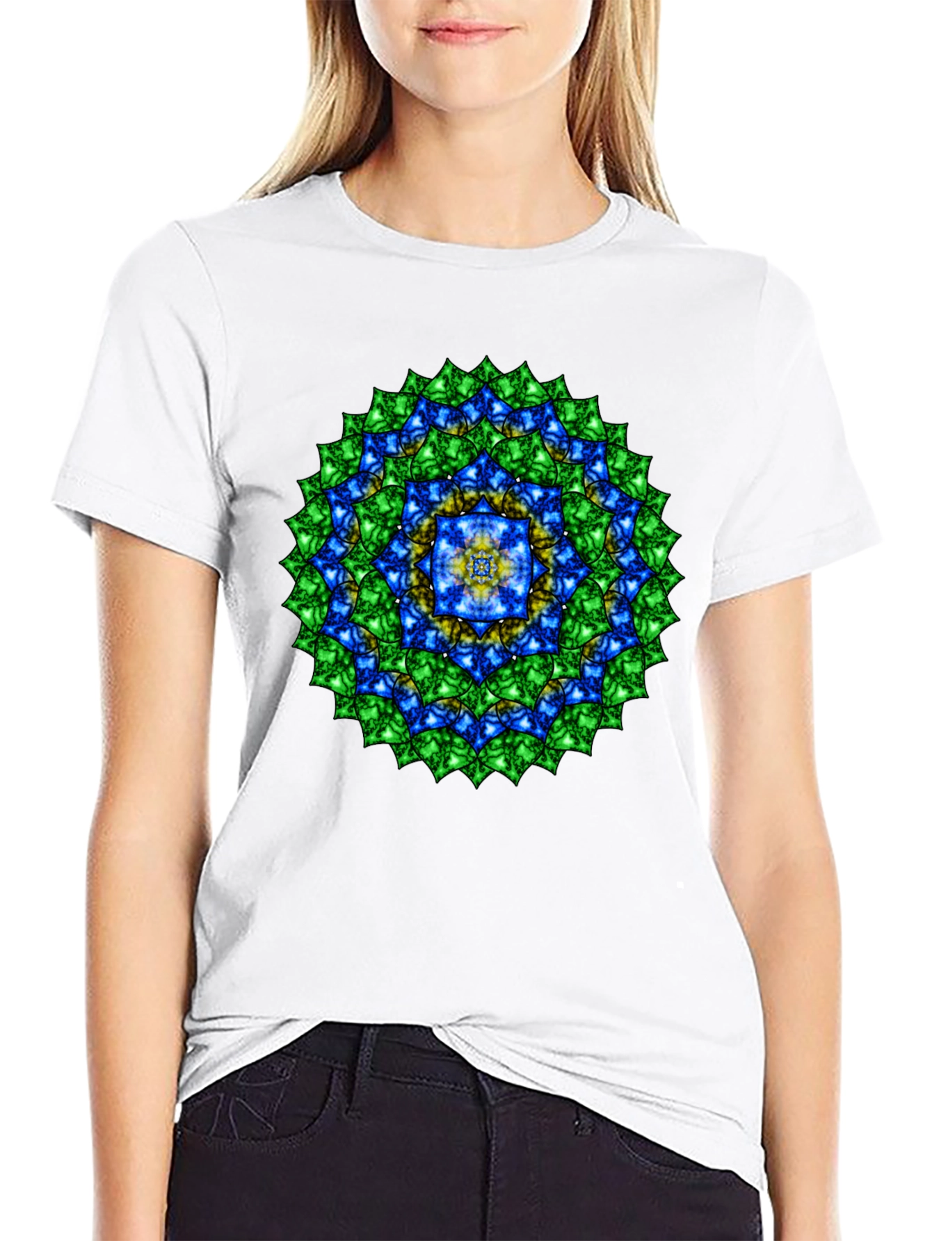 Mandala Gemstone Print Black T-Shirt