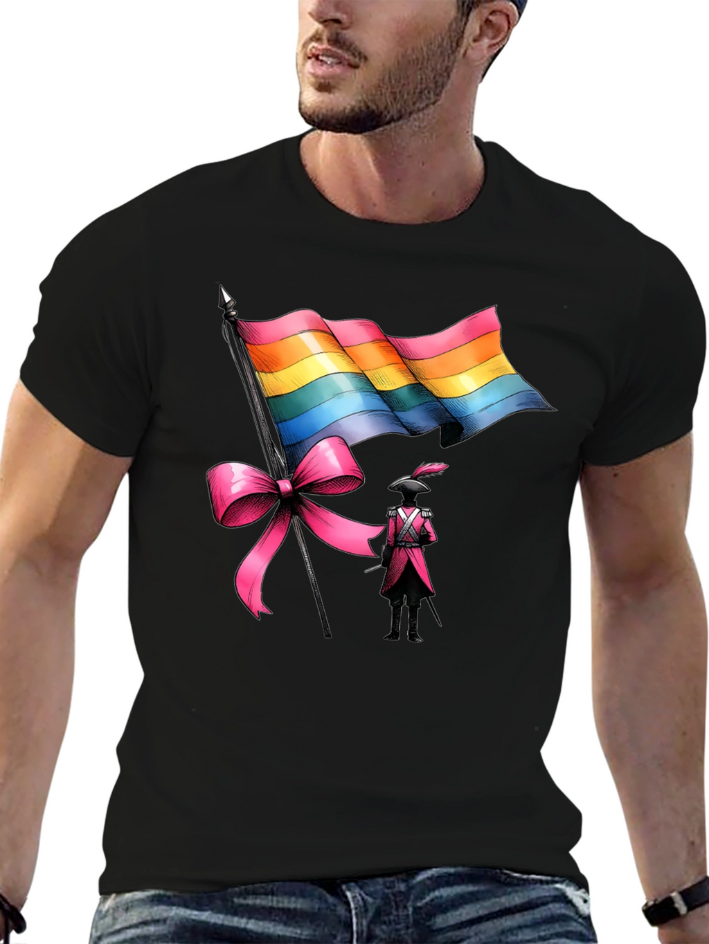 LGBTQ+ Pride T-Shirt with Flag and Soldier Design
