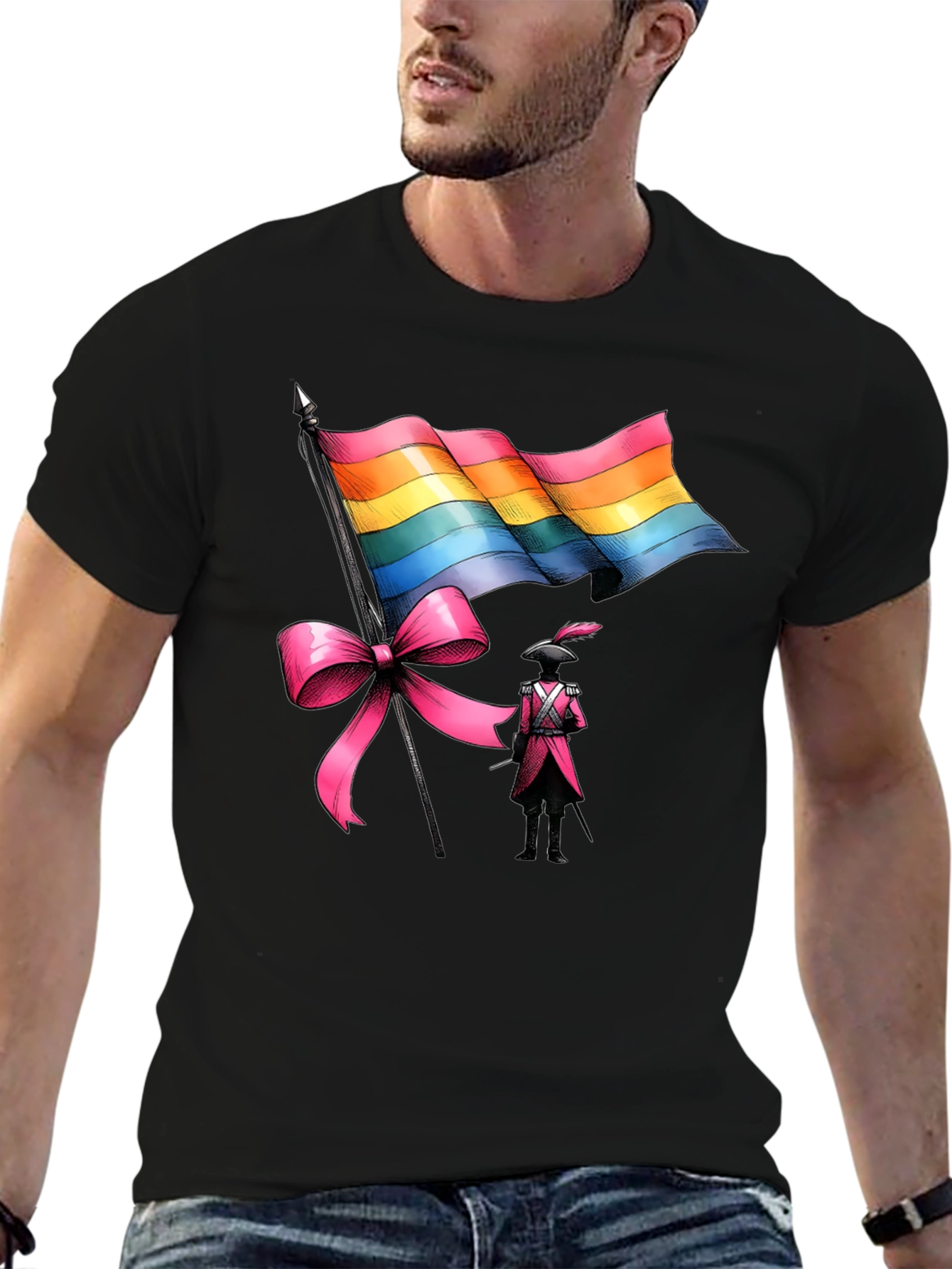LGBTQ+ Pride T-Shirt with Flag and Soldier Design