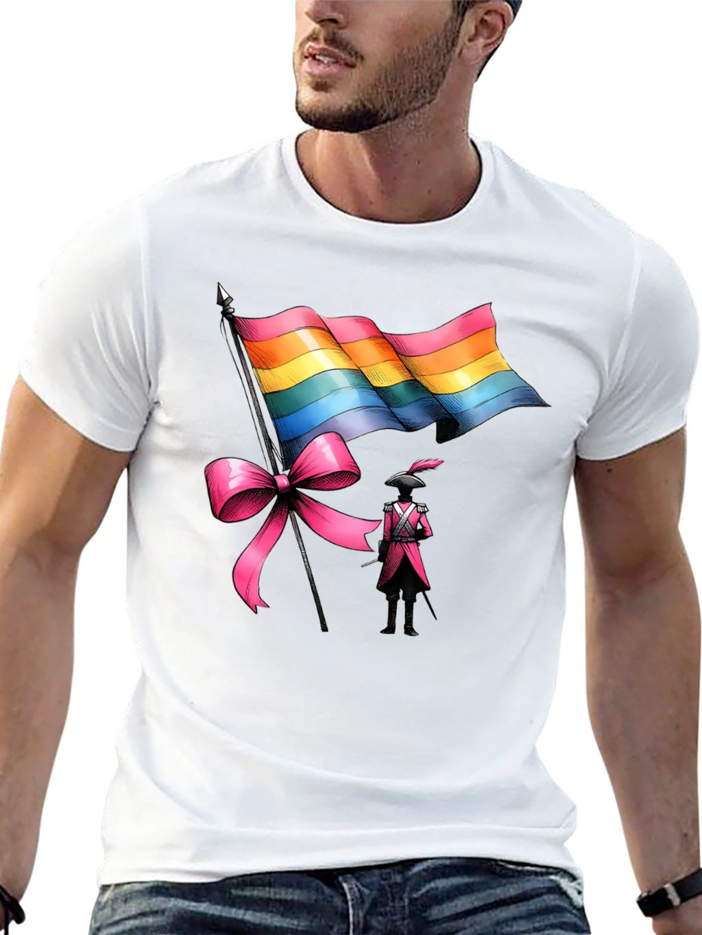 LGBTQ+ Pride T-Shirt with Flag and Soldier Design