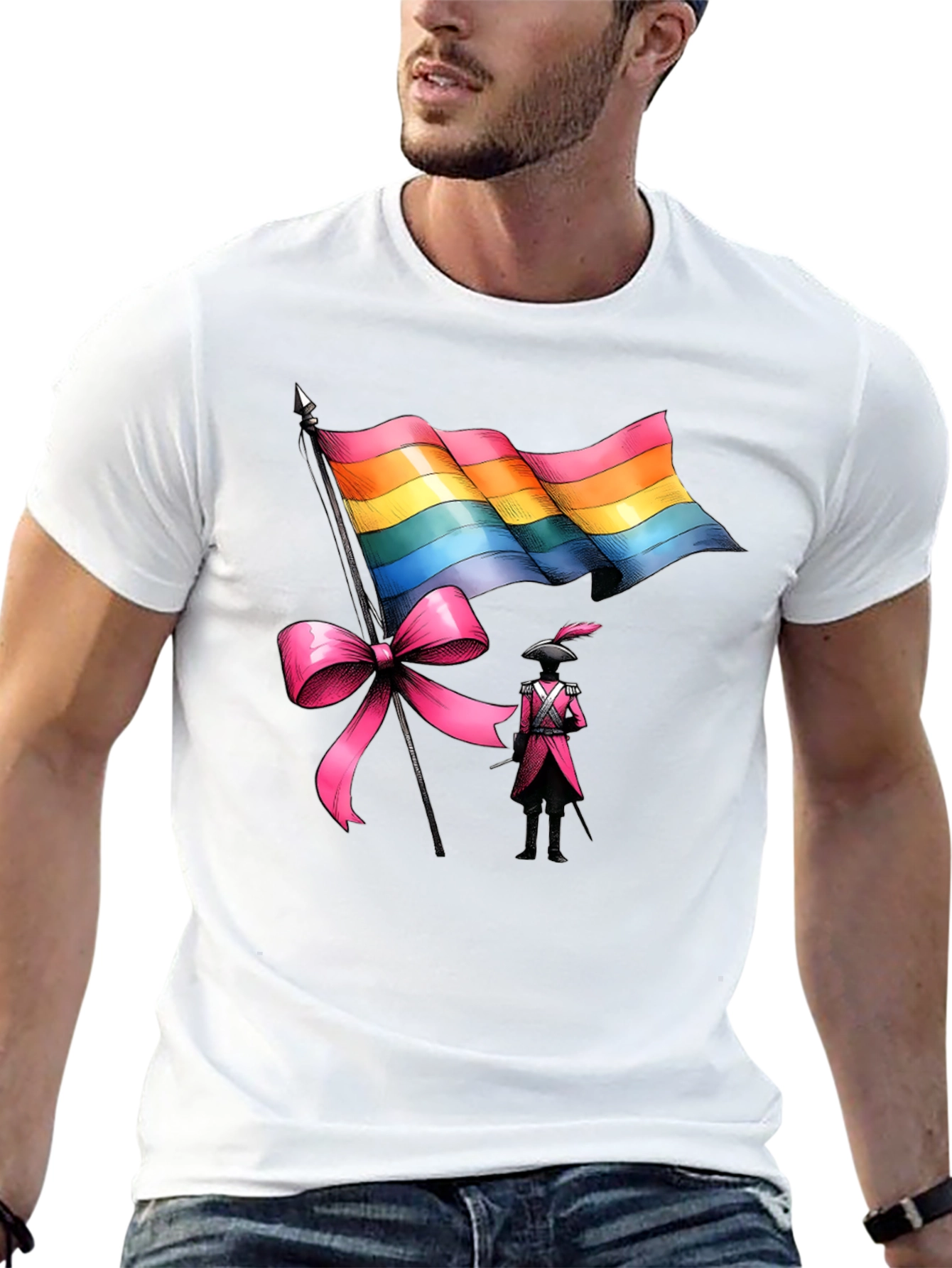 LGBTQ+ Pride T-Shirt with Flag and Soldier Design