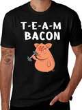 Team Bacon Pig Lifting Weights Graphic T-Shirt