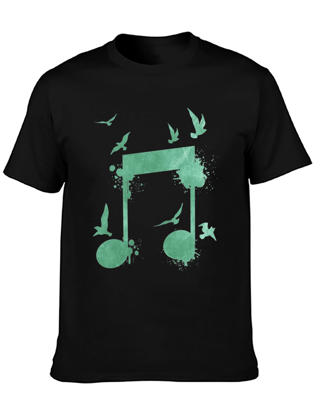 Musical Birds Graphic Tee - Black Cotton T-Shirt