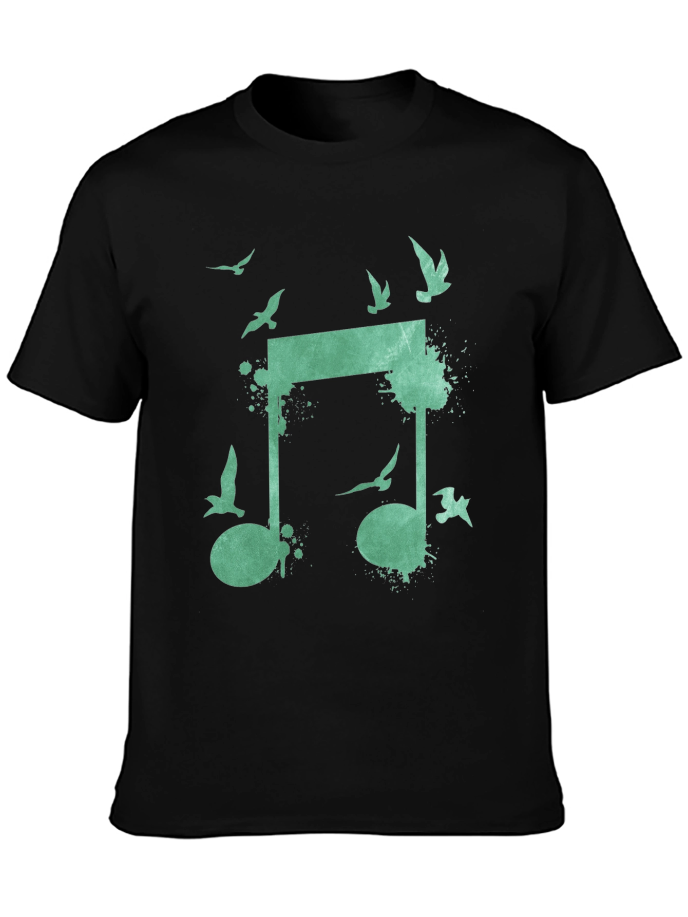 Musical Birds Graphic Tee - Black Cotton T-Shirt