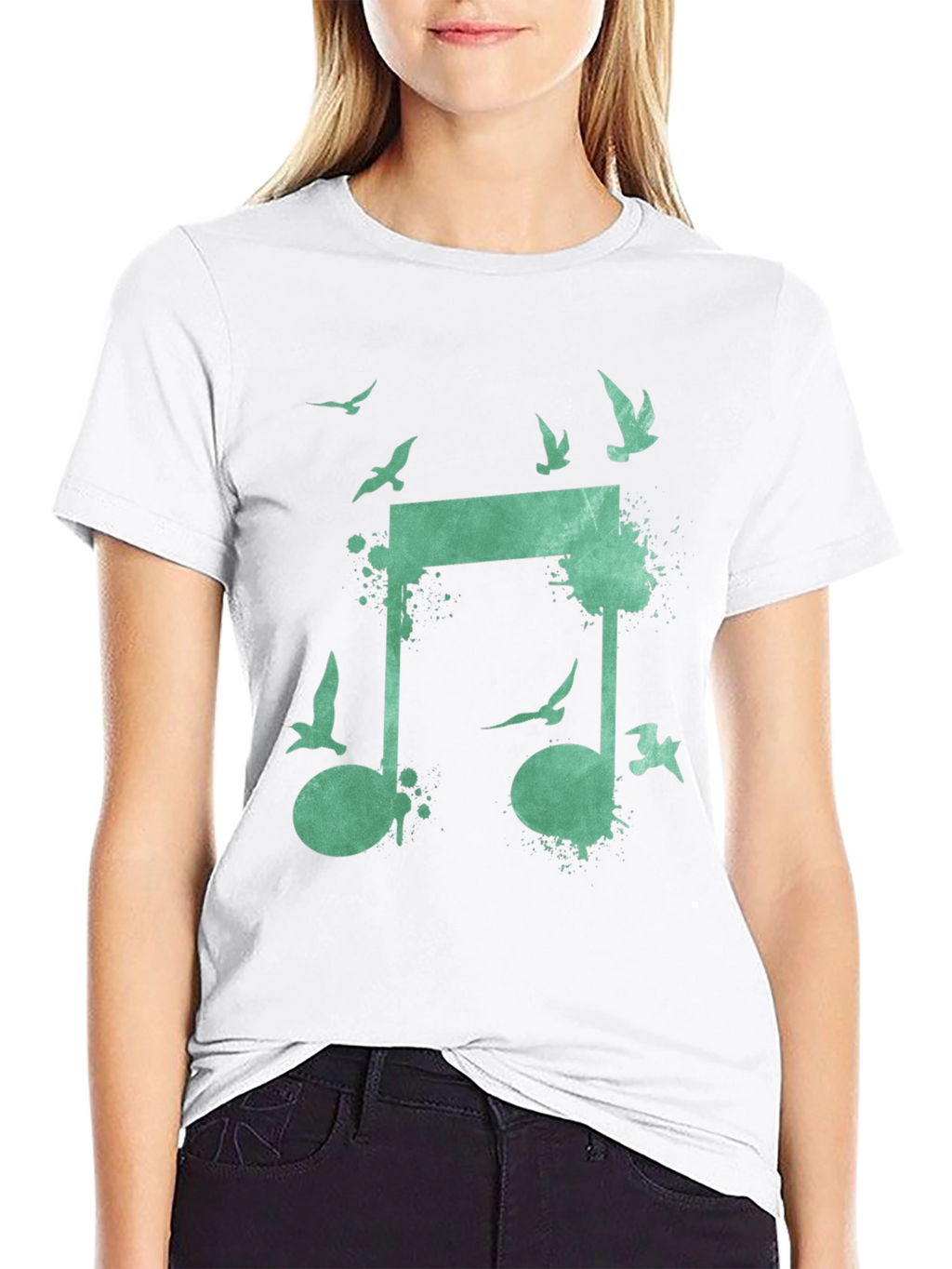 Musical Birds Graphic Tee - Black Cotton T-Shirt