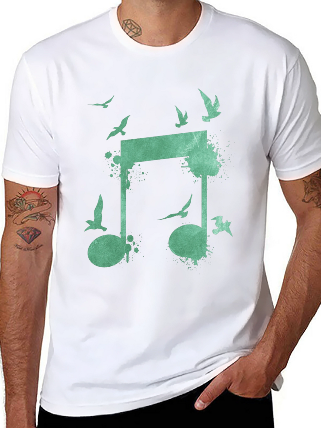 Musical Birds Graphic Tee - Black Cotton T-Shirt