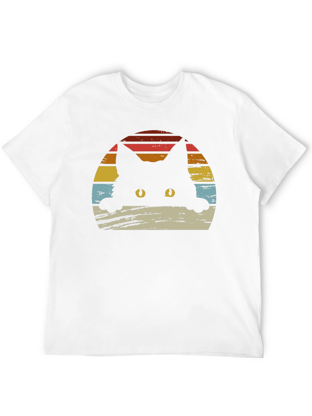 Retro Cat Sunset Graphic Tee - Black Cotton Blend