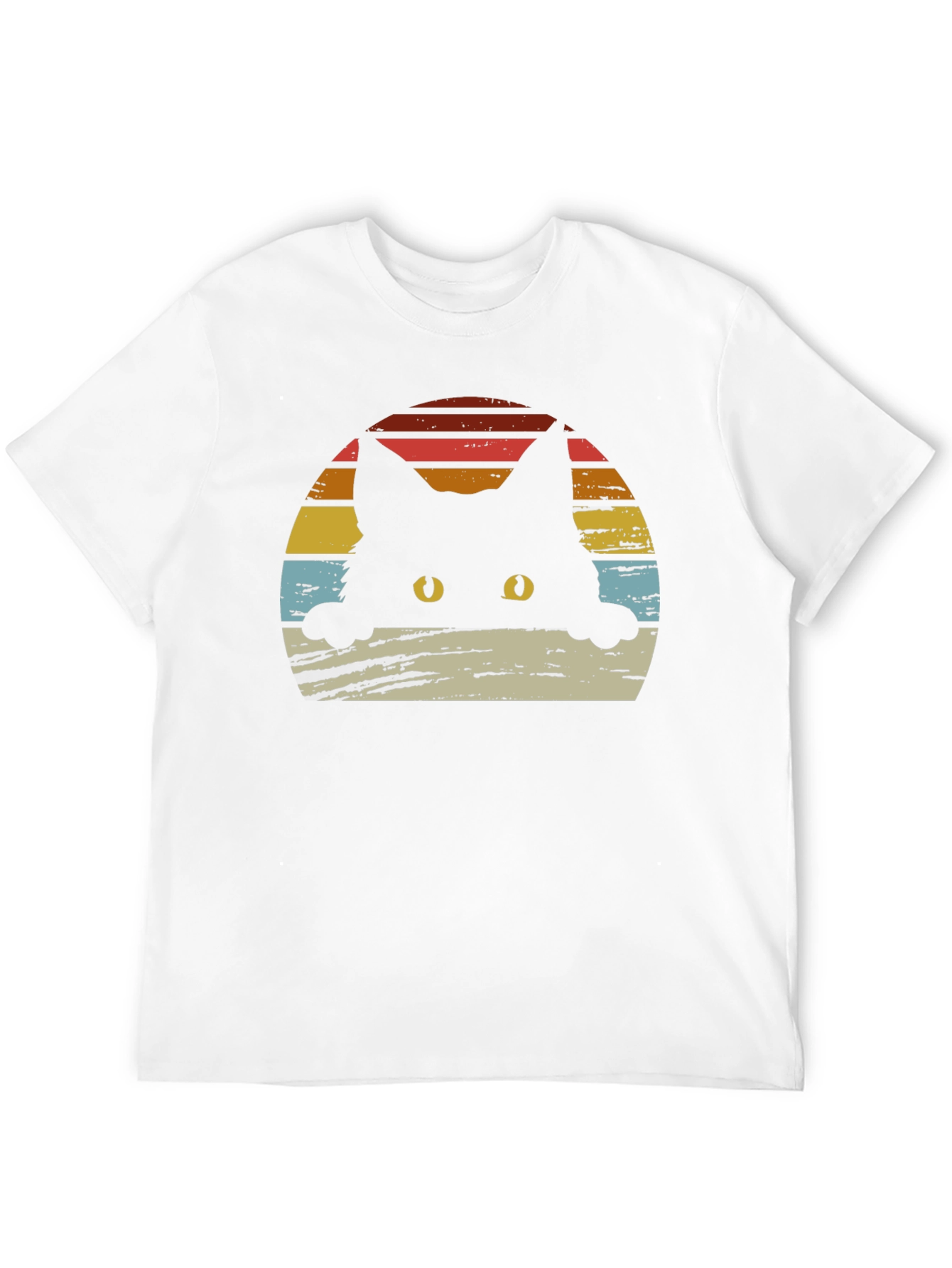 Retro Cat Sunset Graphic Tee - Black Cotton Blend