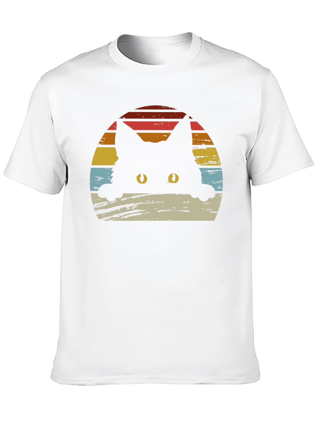 Retro Cat Sunset Graphic Tee - Black Cotton Blend