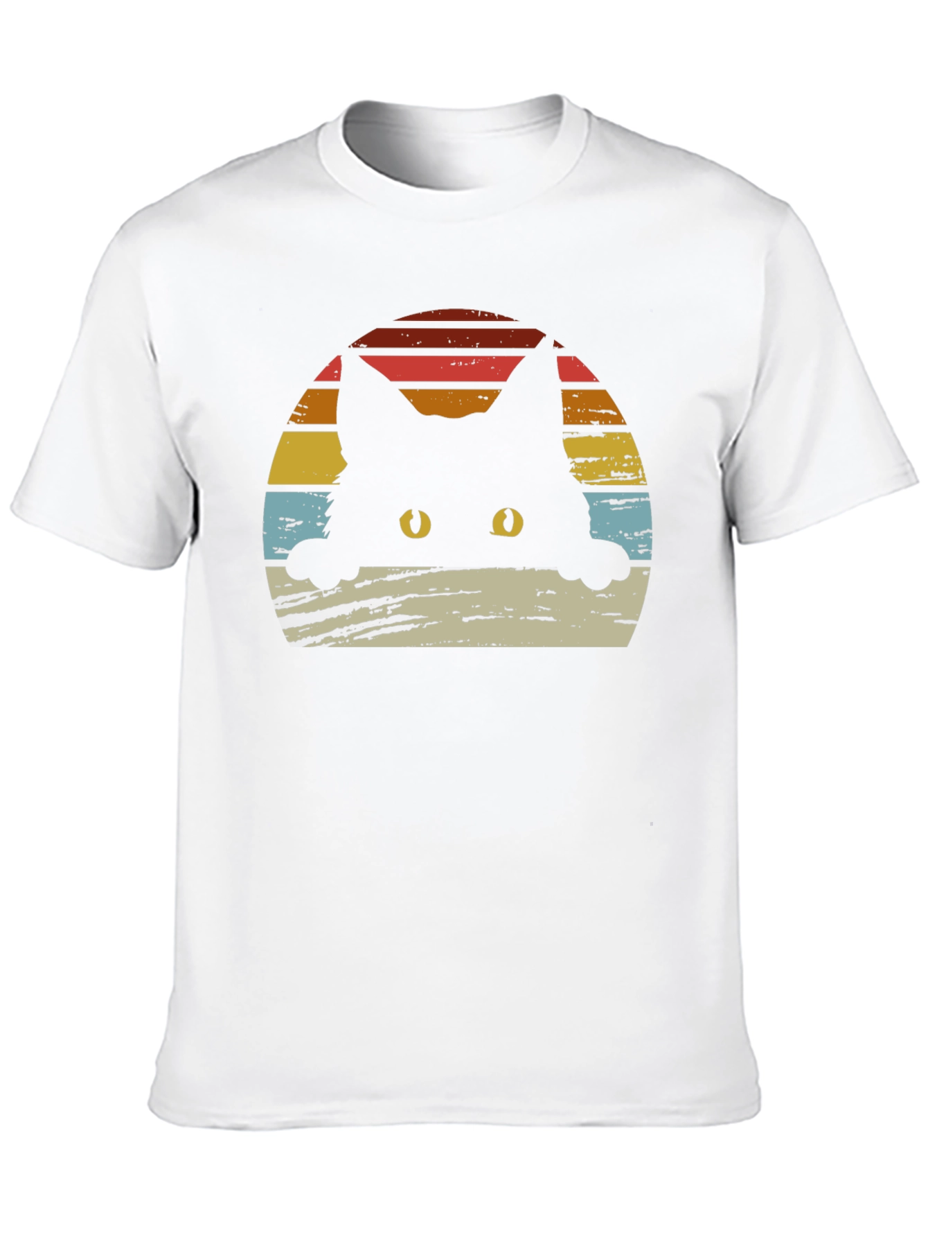 Retro Cat Sunset Graphic Tee - Black Cotton Blend