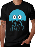 Blue Jellyfish Graphic Black T-Shirt - Mens Casual Wear