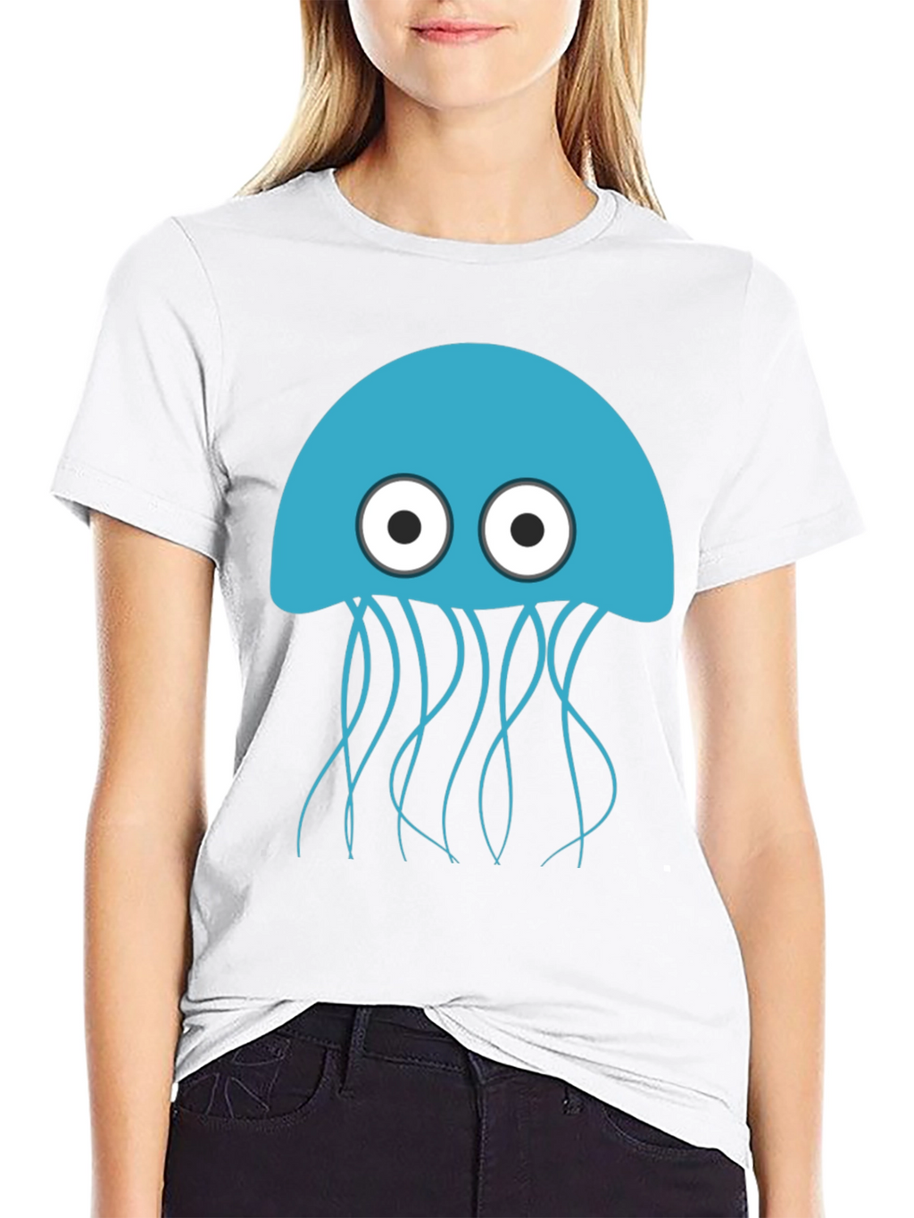 Blue Jellyfish Graphic Black T-Shirt - Mens Casual Wear