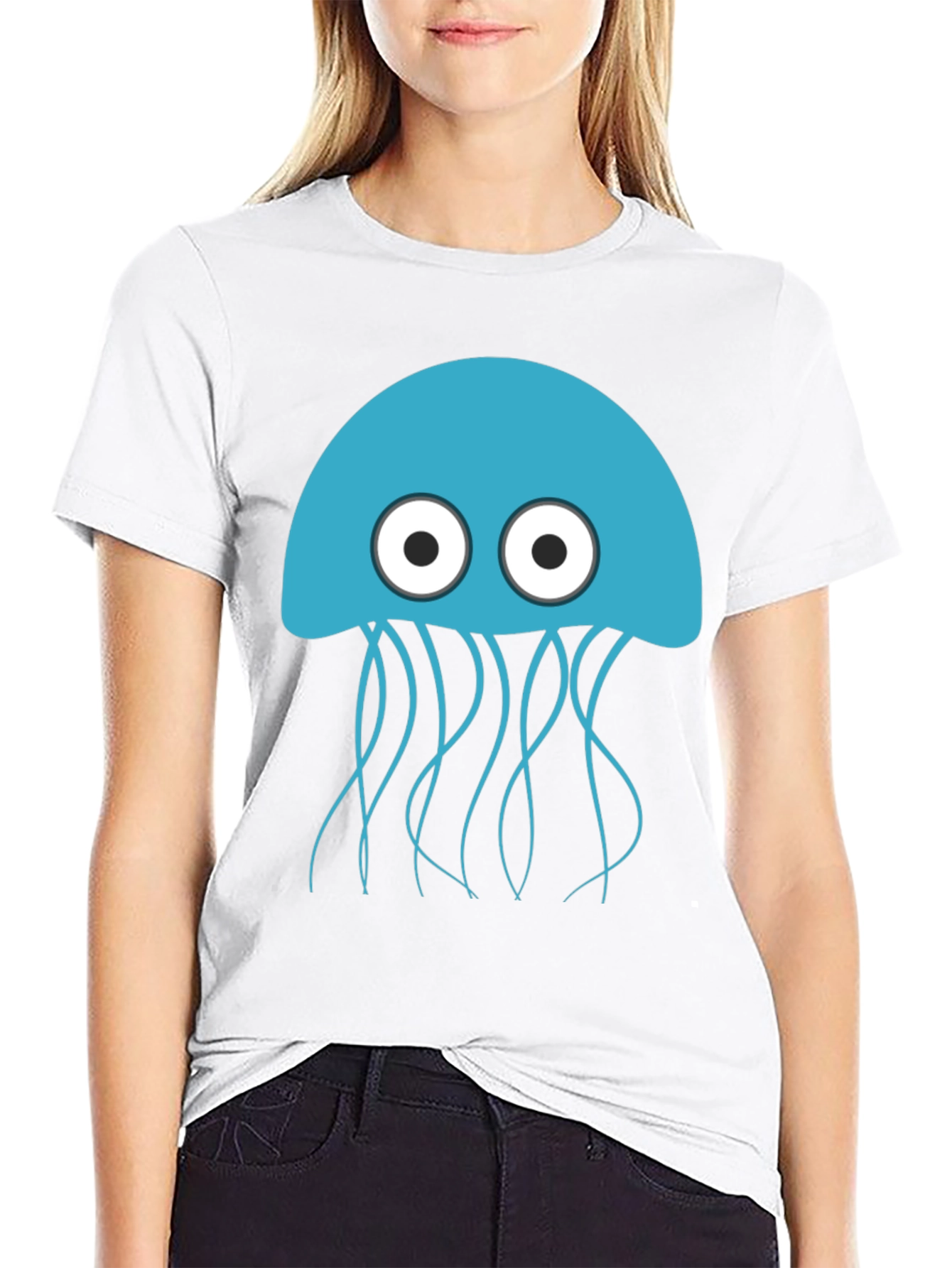 Blue Jellyfish Graphic Black T-Shirt - Mens Casual Wear