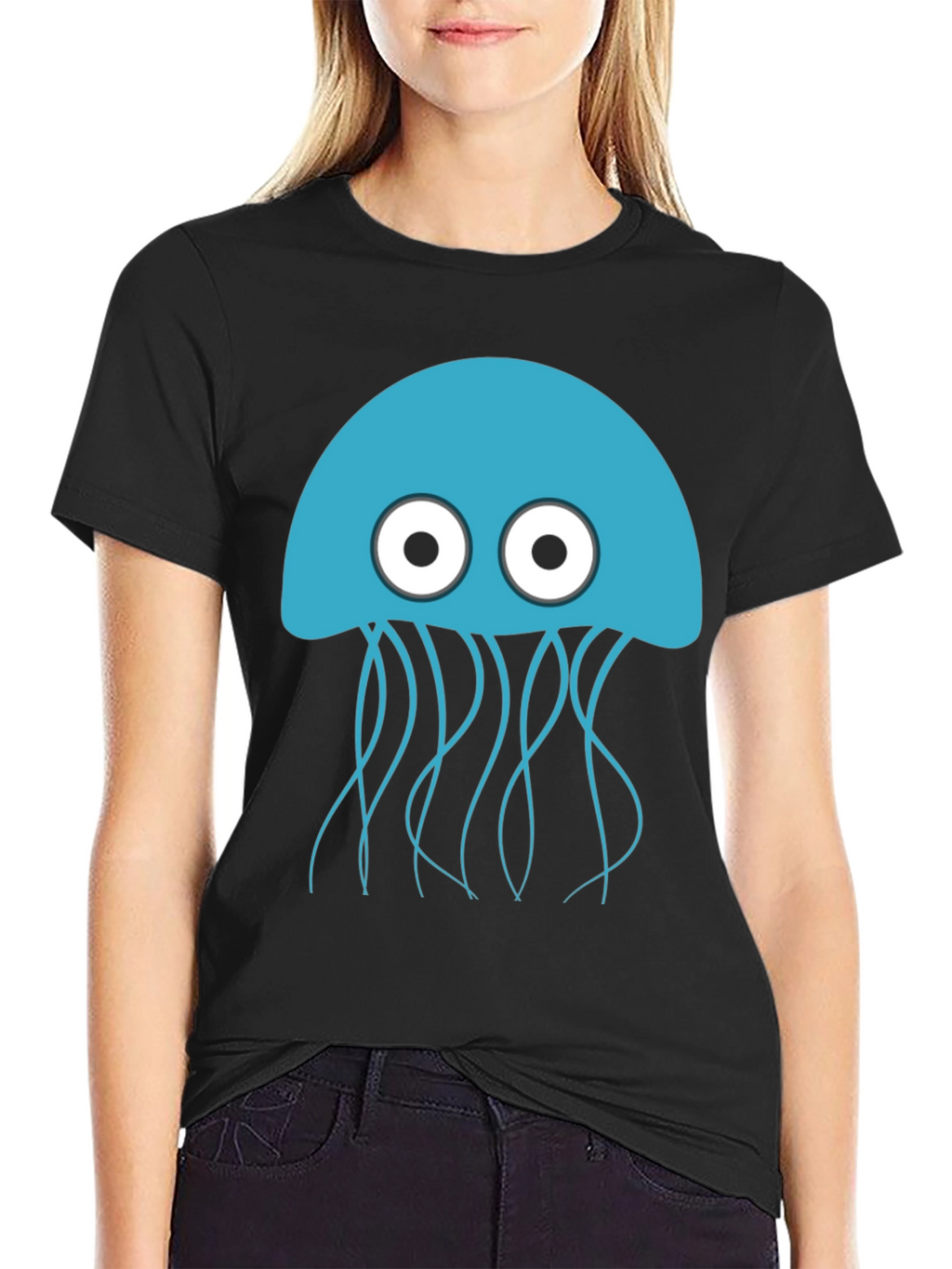 Blue Jellyfish Graphic Black T-Shirt - Mens Casual Wear