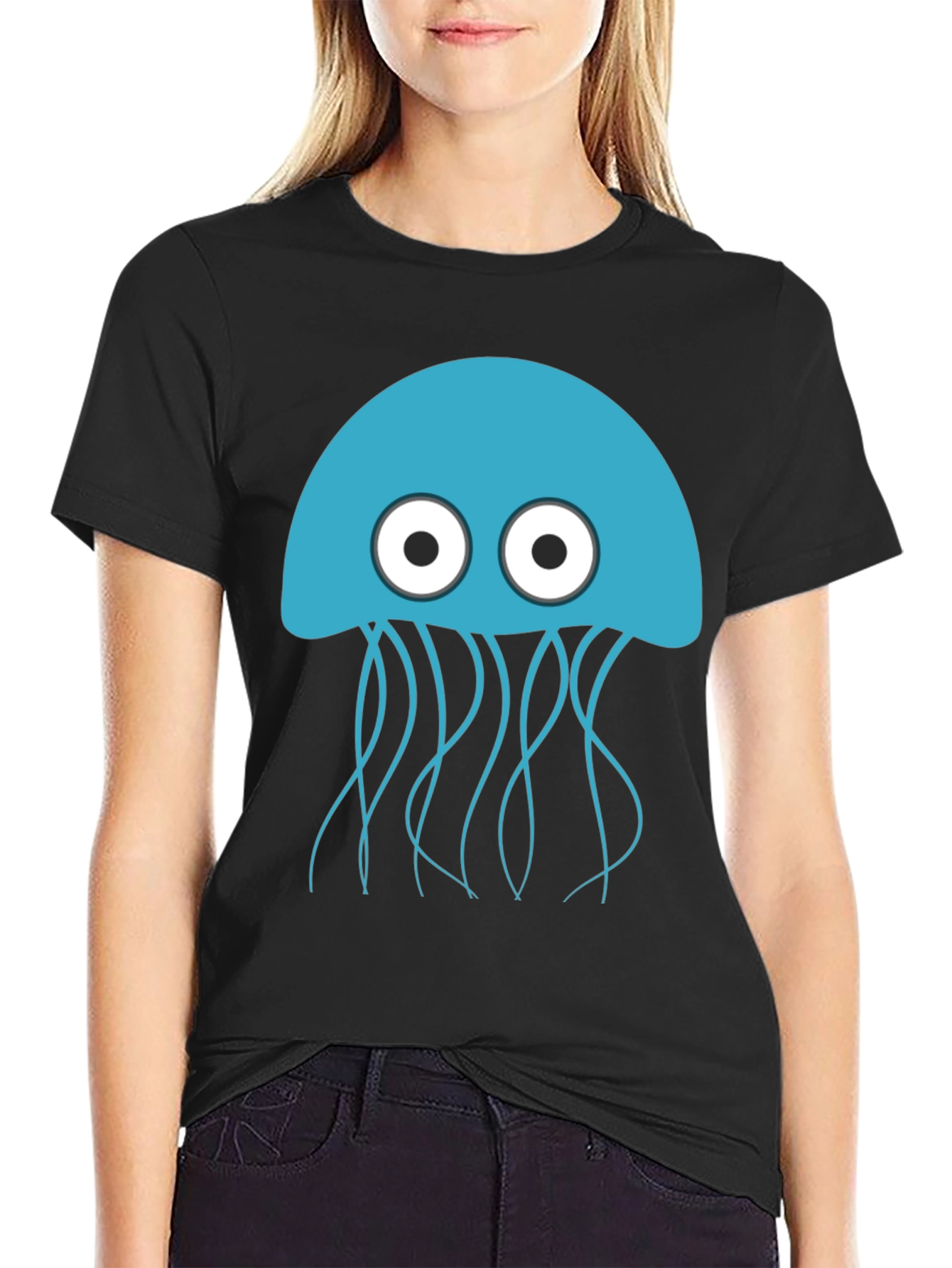 Blue Jellyfish Graphic Black T-Shirt - Mens Casual Wear