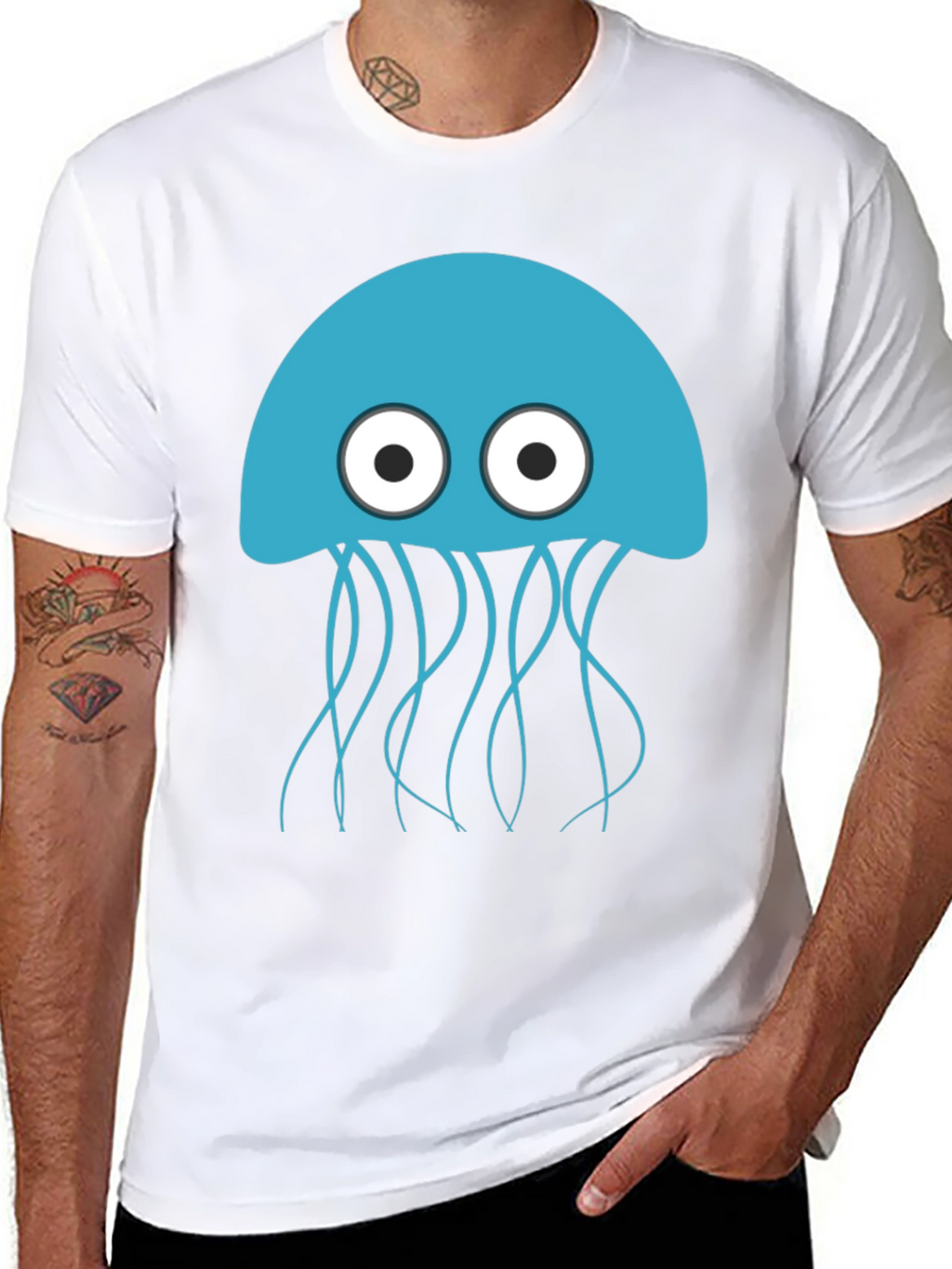 Blue Jellyfish Graphic Black T-Shirt - Mens Casual Wear
