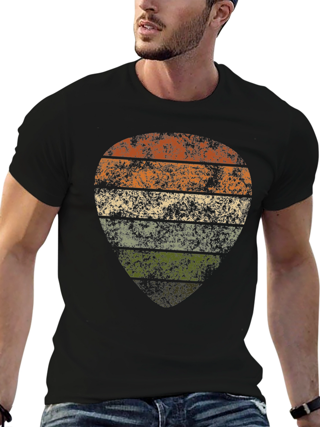 Retro Striped Guitar Pick Graphic T-Shirt
