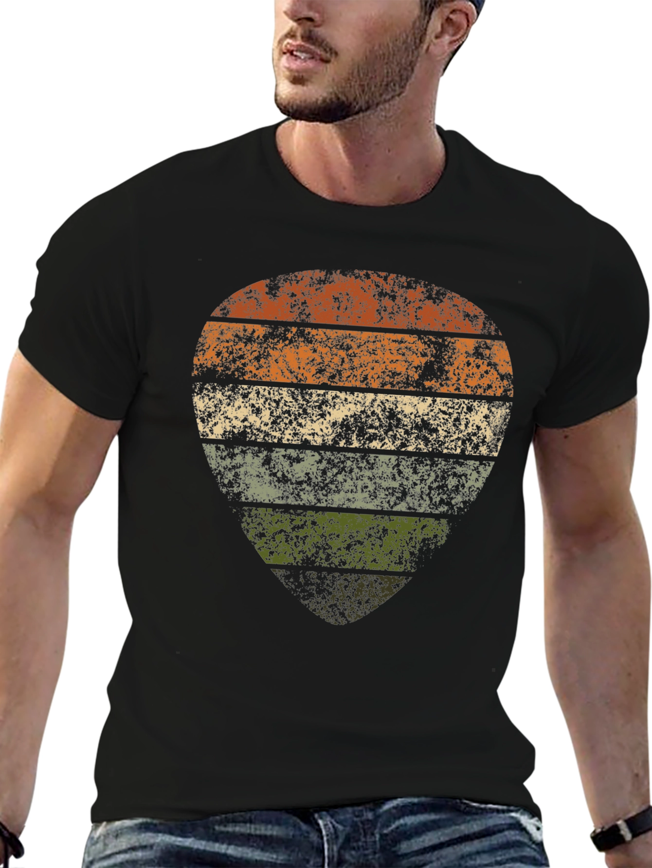 Retro Striped Guitar Pick Graphic T-Shirt