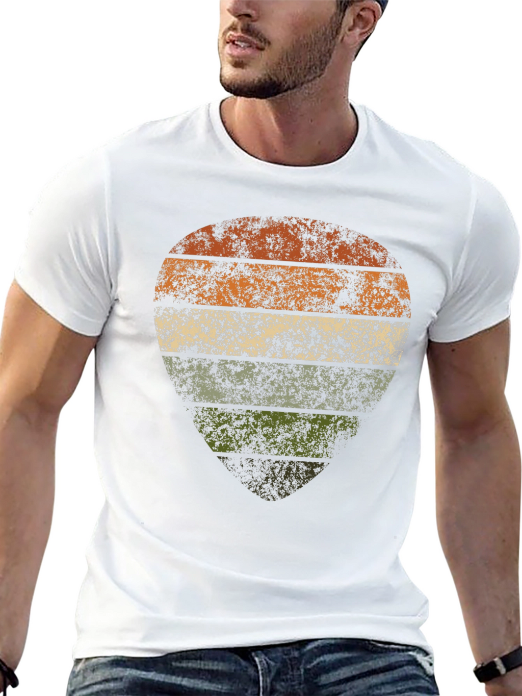Retro Striped Guitar Pick Graphic T-Shirt