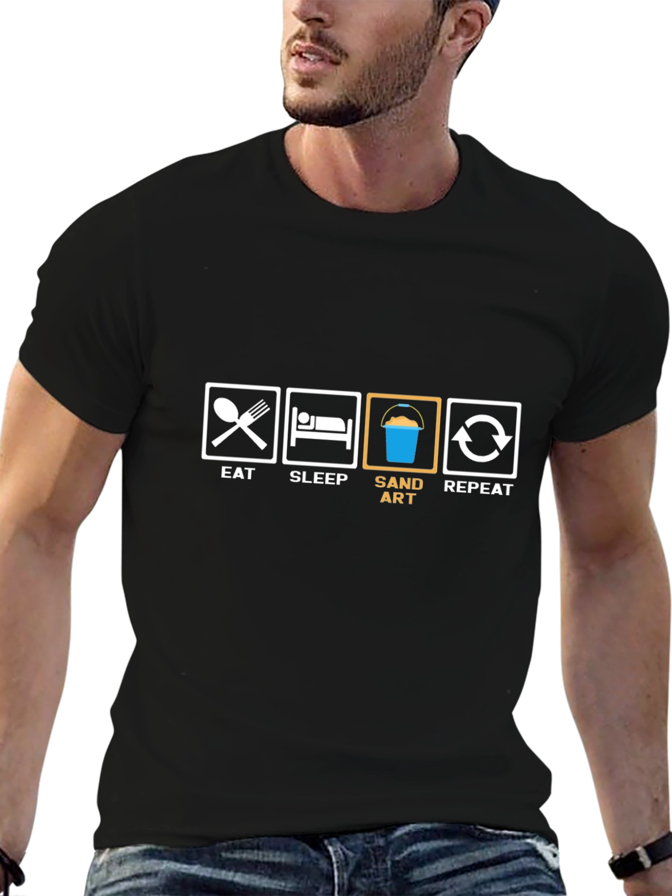 Eat Sleep Sand Art Repeat Black T-Shirt