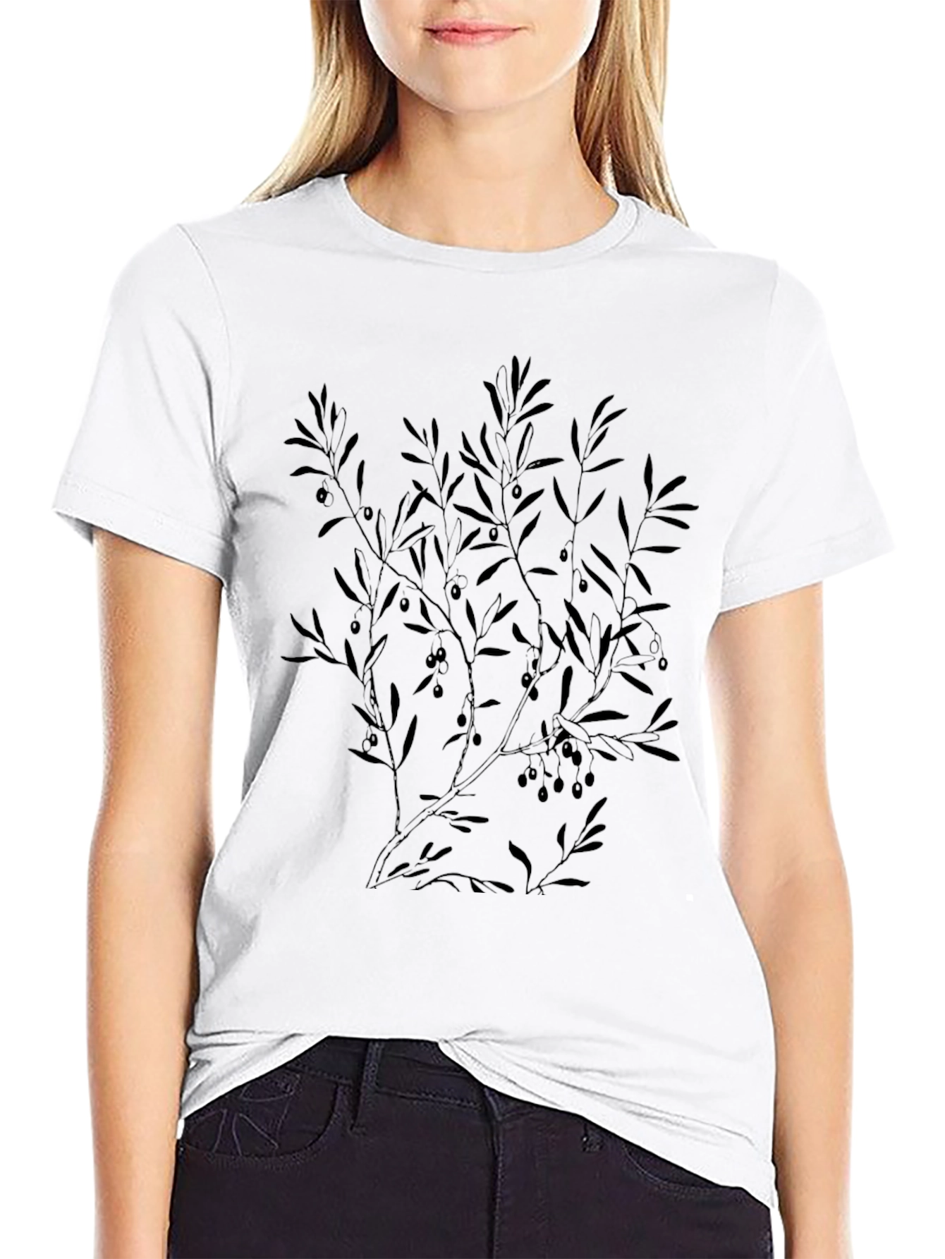 Olive Branch Graphic Tee - Stylish Black T-Shirt