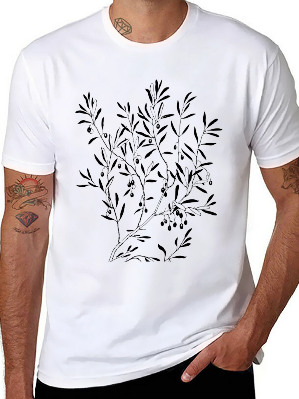 Olive Branch Graphic Tee - Stylish Black T-Shirt