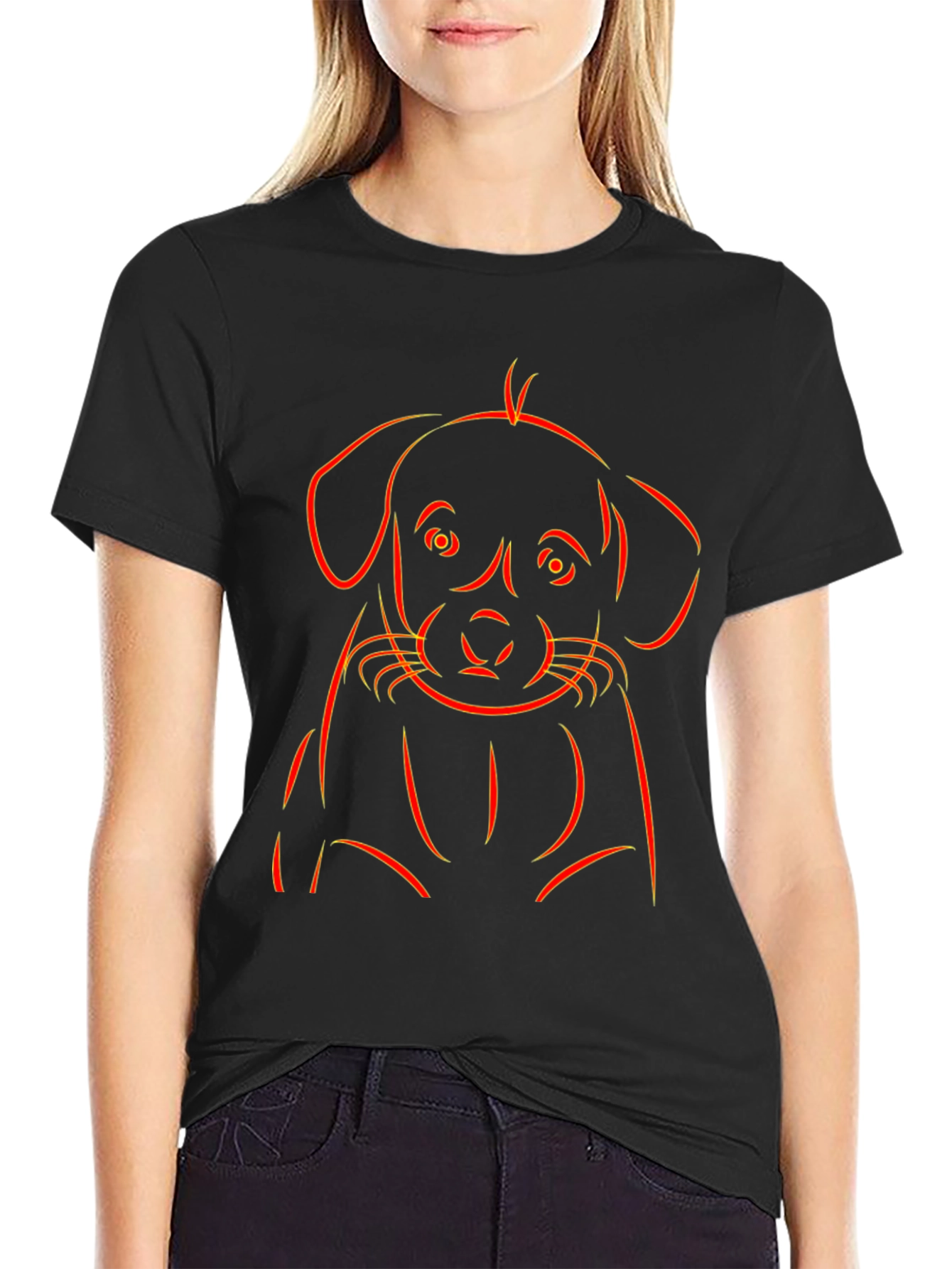 Puppy Outline Graphic Tee - Black