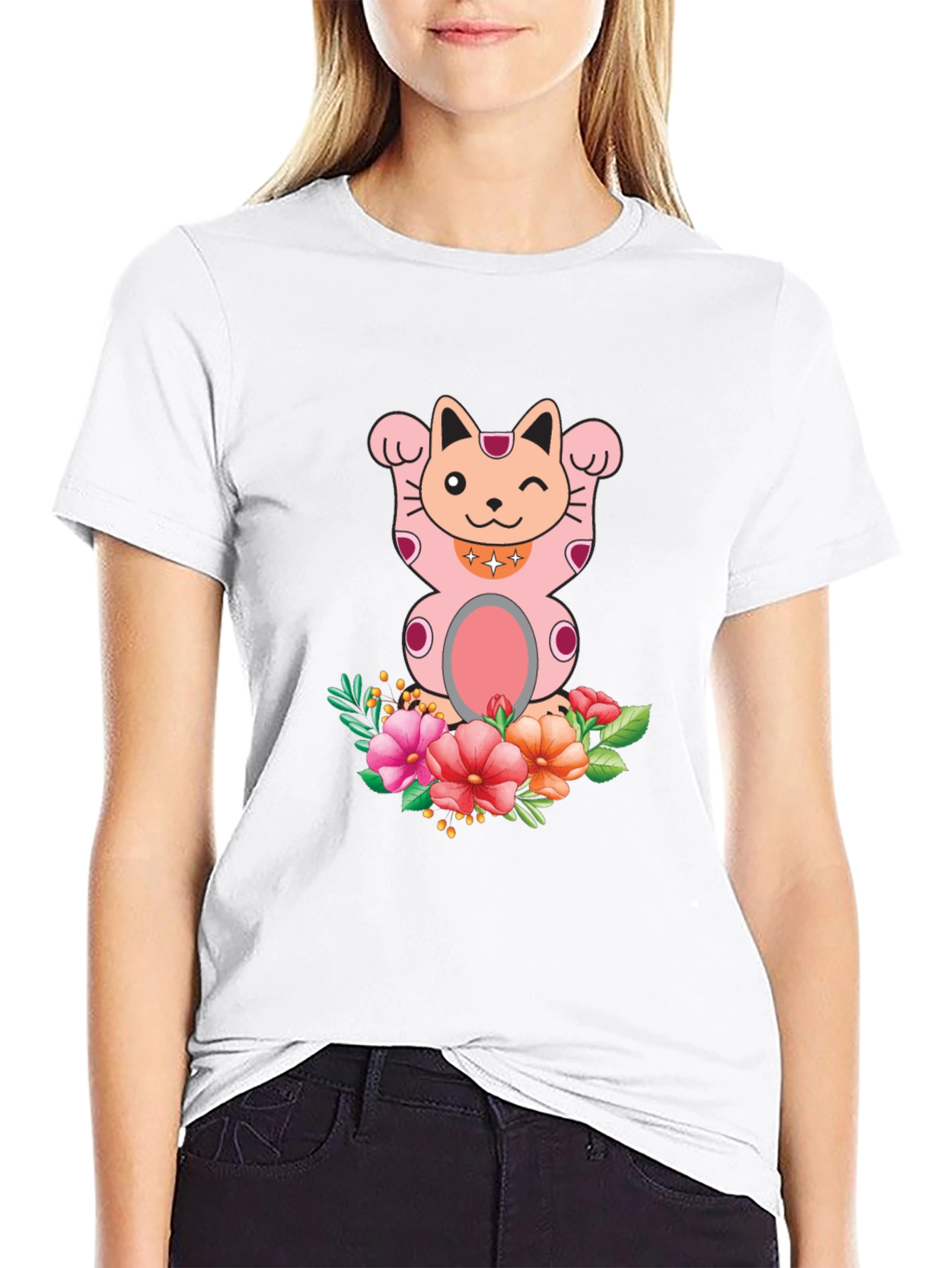 Lucky Cat Floral T-Shirt - Mens Graphic Tee