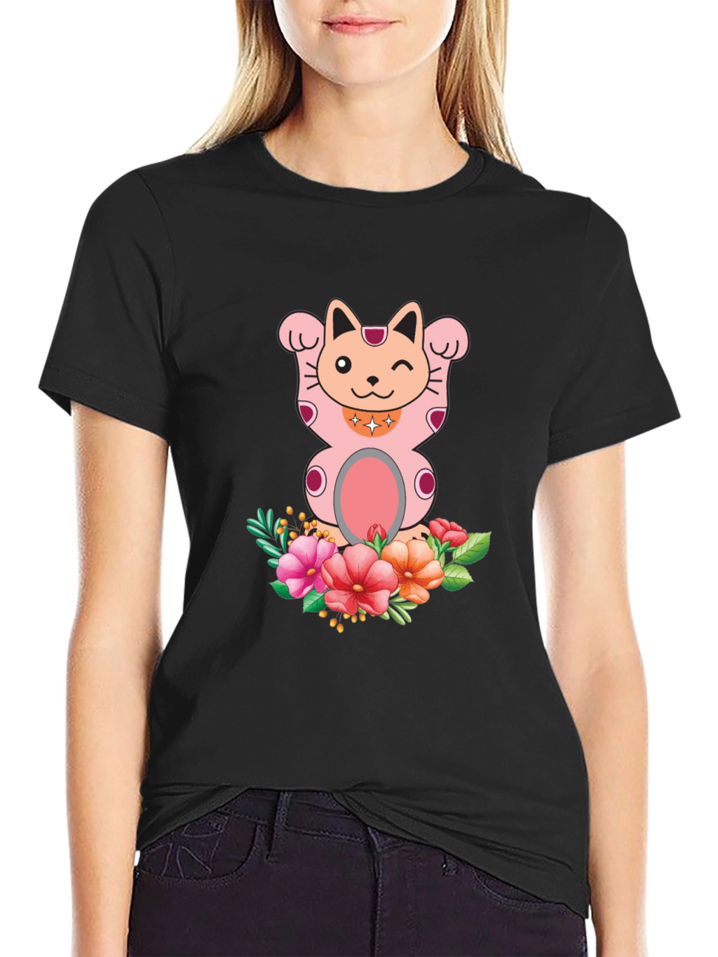 Lucky Cat Floral T-Shirt - Mens Graphic Tee