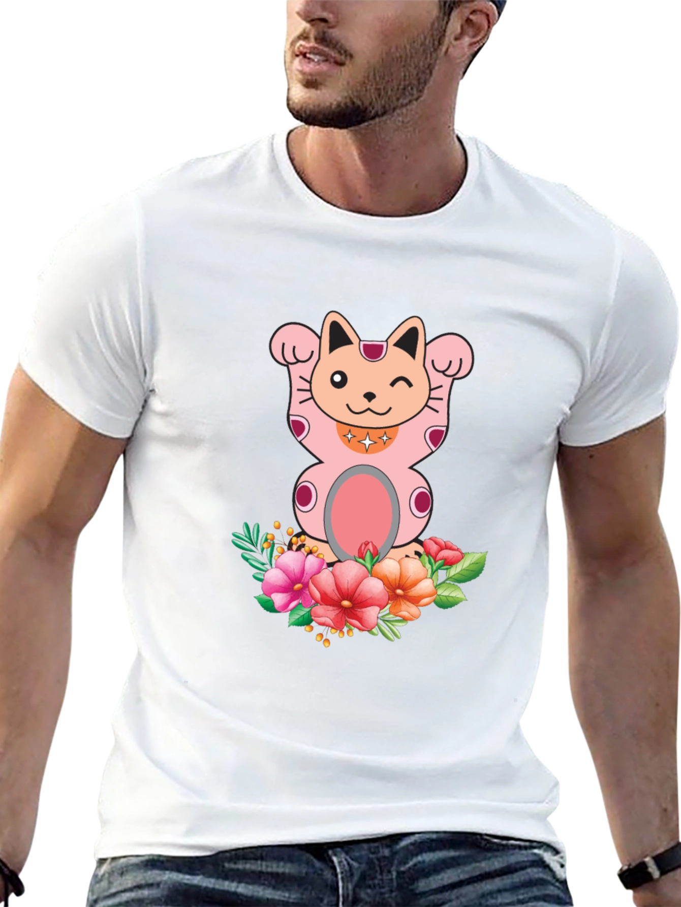 Lucky Cat Floral T-Shirt - Mens Graphic Tee