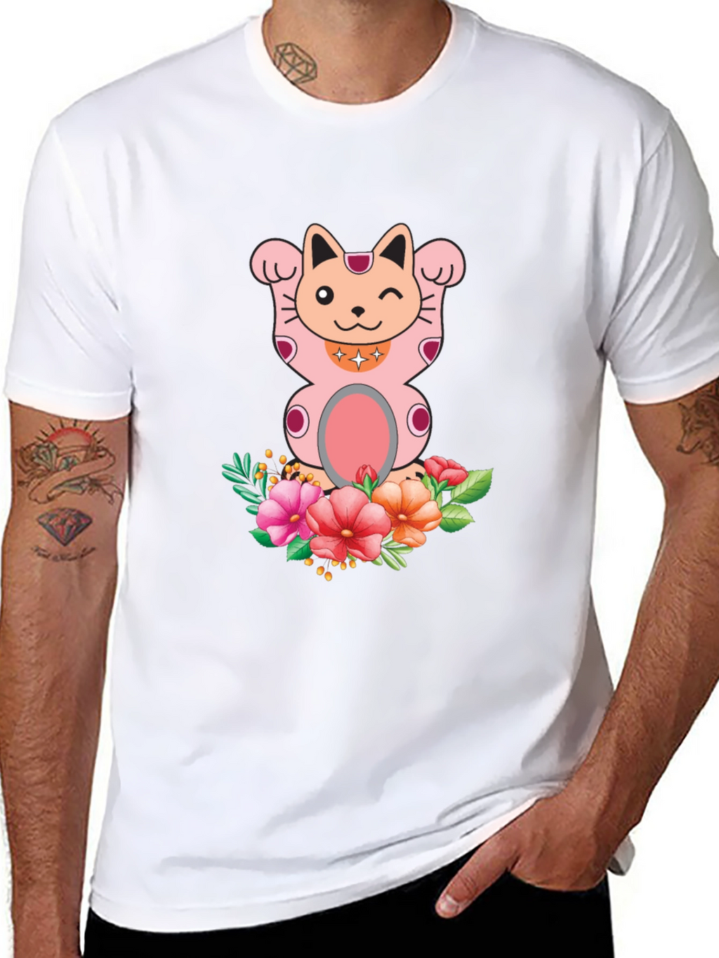 Lucky Cat Floral T-Shirt - Mens Graphic Tee