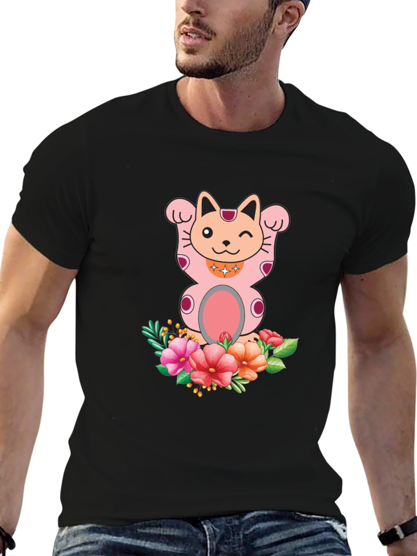 Lucky Cat Floral T-Shirt - Mens Graphic Tee