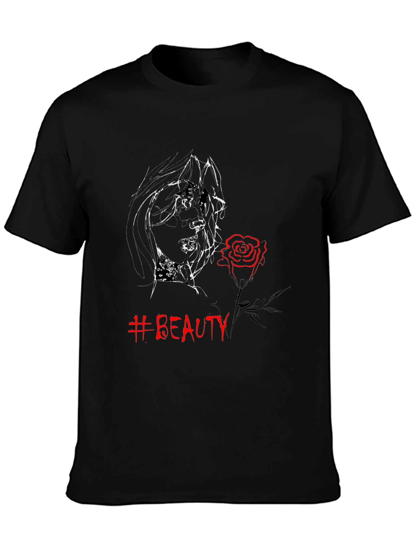 Beauty Graphic Tee - Black Cotton Blend T-Shirt