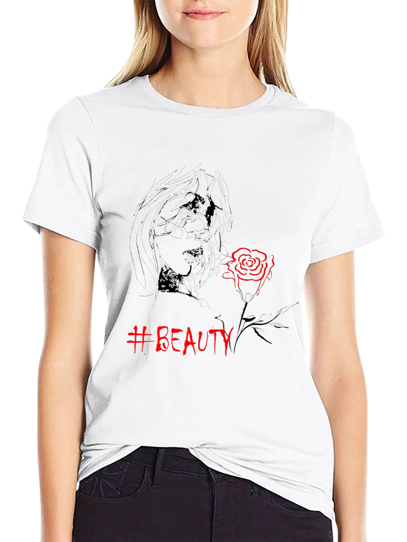 Beauty Graphic Tee - Black Cotton Blend T-Shirt