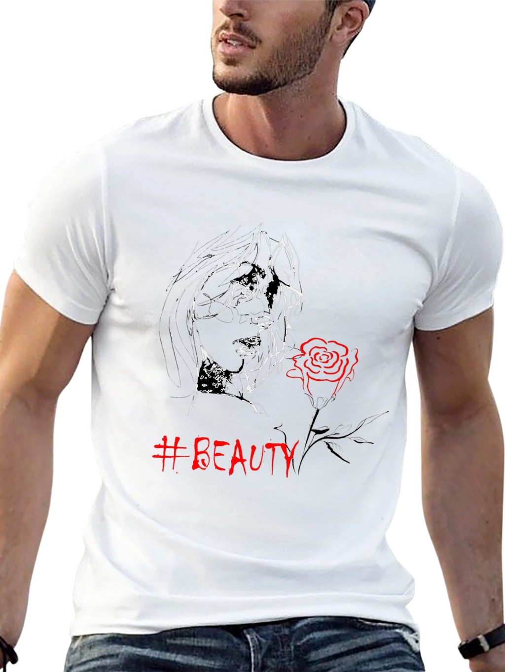 Beauty Graphic Tee - Black Cotton Blend T-Shirt