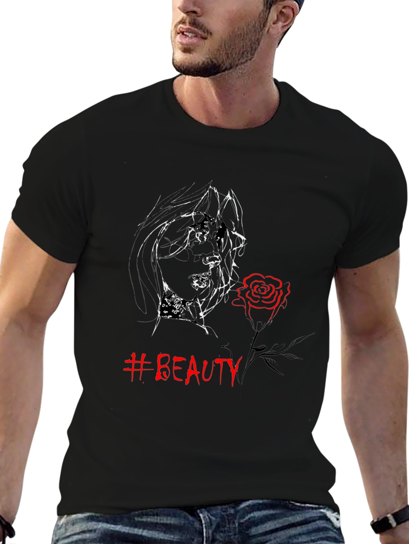 Beauty Graphic Tee - Black Cotton Blend T-Shirt