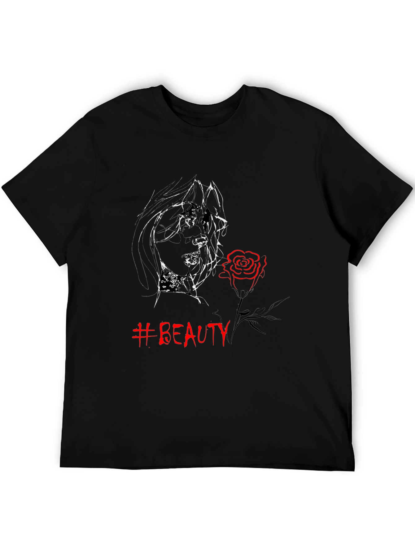 Beauty Graphic Tee - Black Cotton Blend T-Shirt