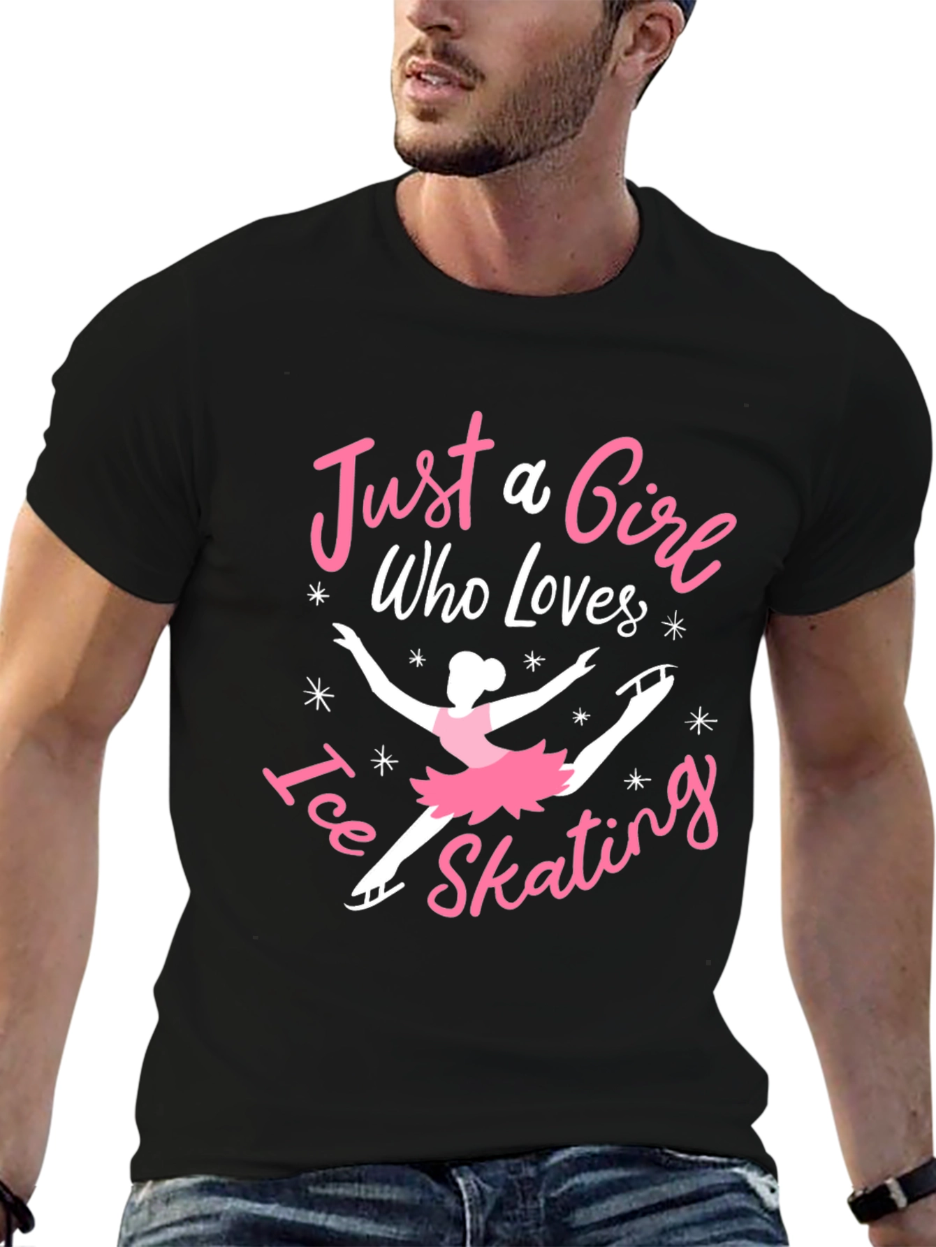 Girl Who Loves Ice Skating Black T-Shirt