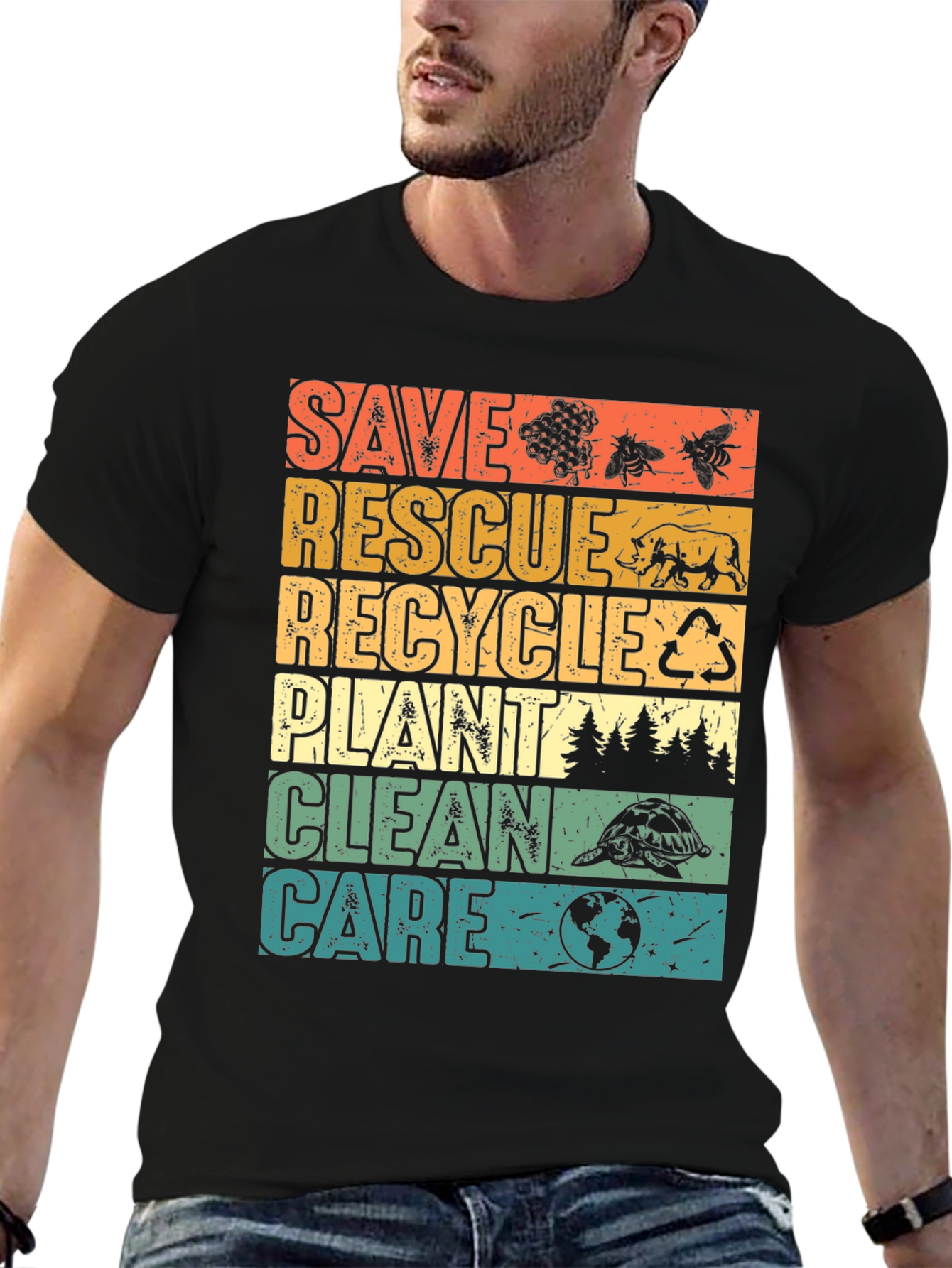 Eco-Friendly Save Rescue Recycle Graphic T-Shirt