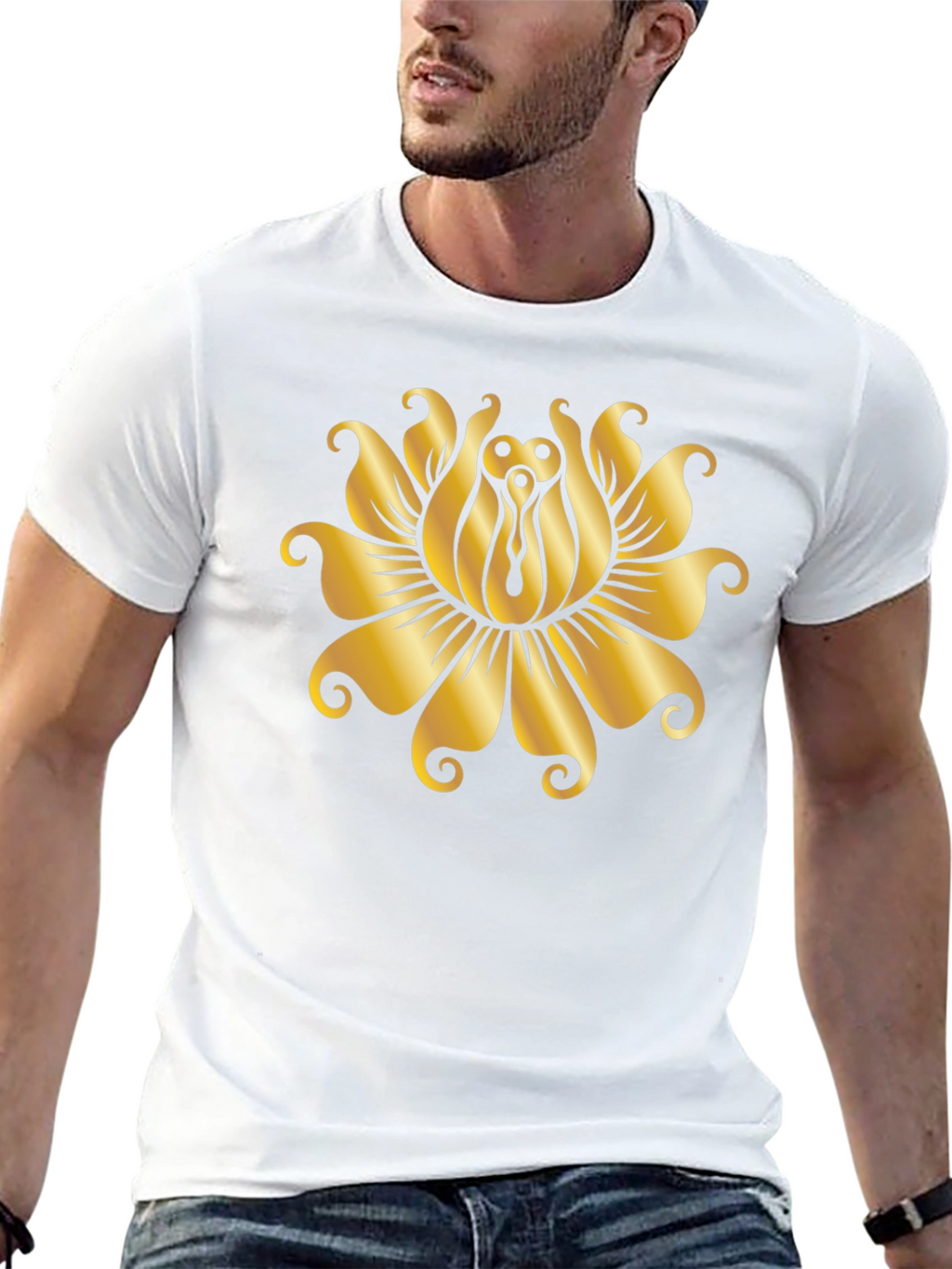 Golden Lotus Black T-Shirt - Unique Design