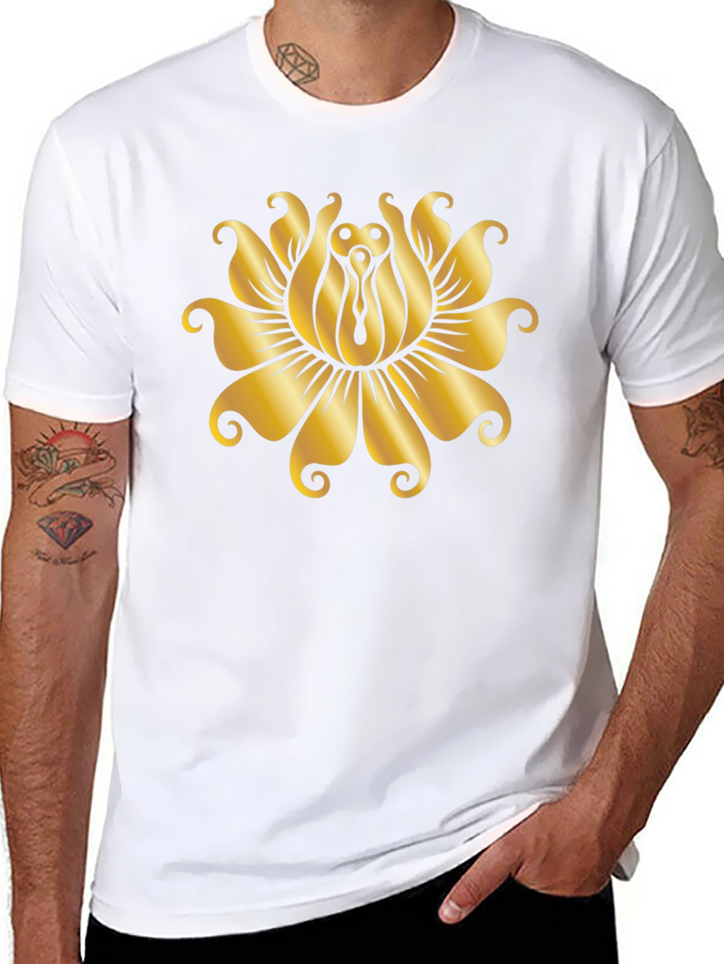 Golden Lotus Black T-Shirt - Unique Design