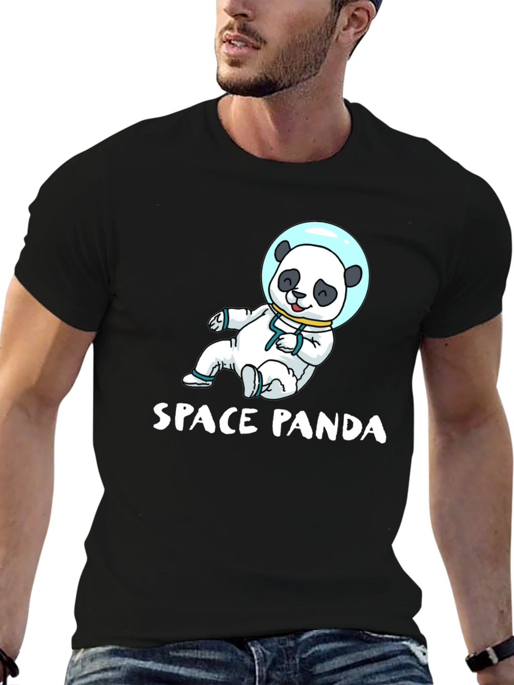 Space Panda Graphic T-Shirt - Black Cotton Tee