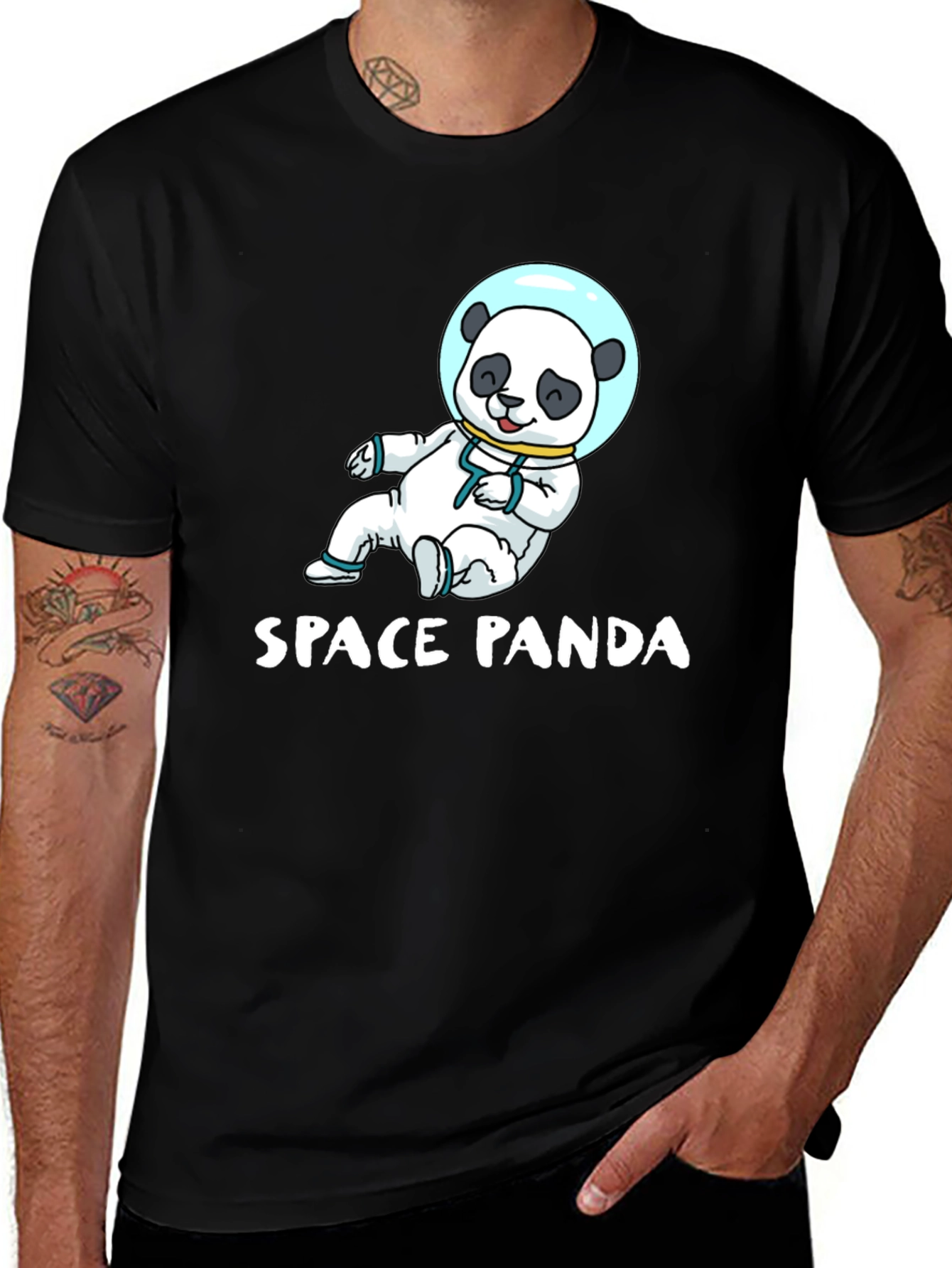 Space Panda Graphic T-Shirt - Black Cotton Tee