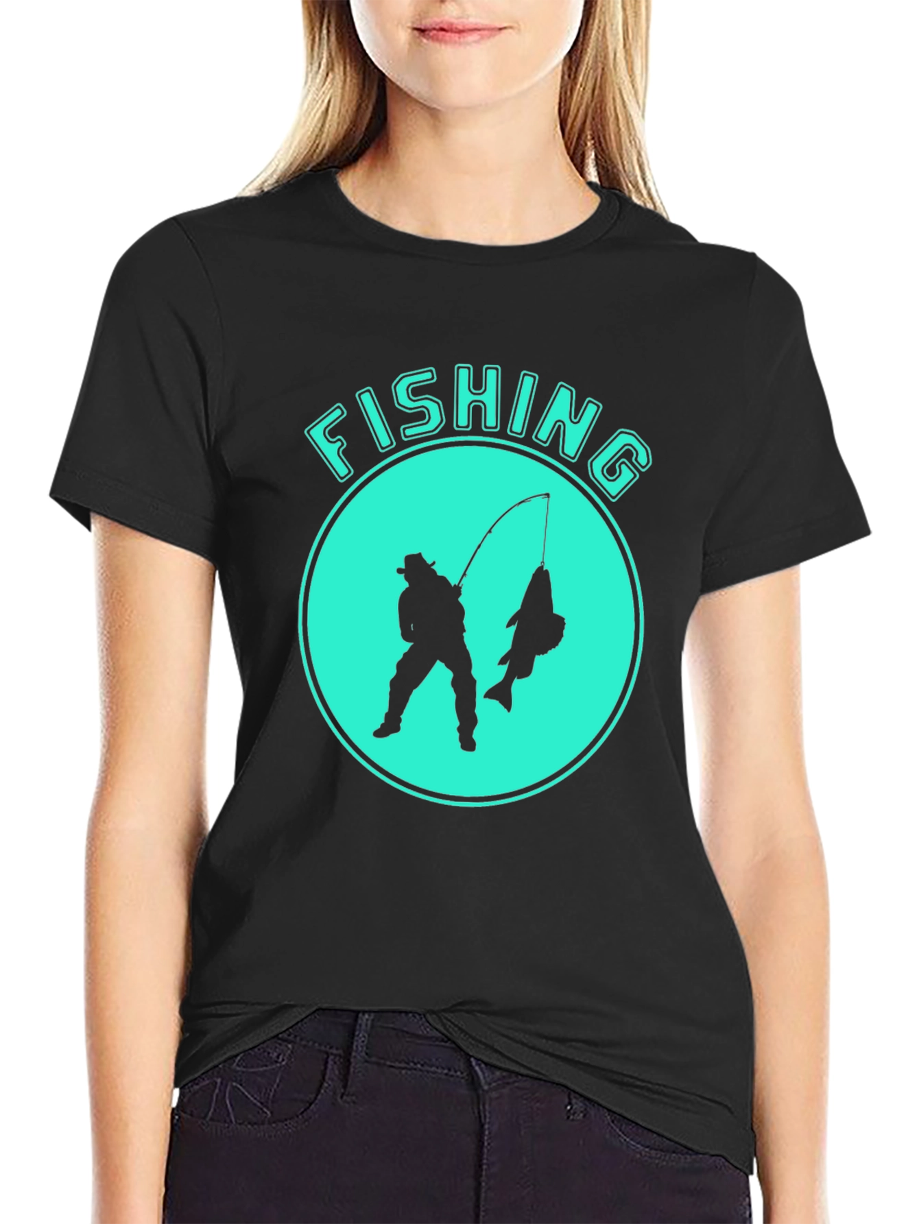 Fishing Graphic Tee - Black Cotton Blend