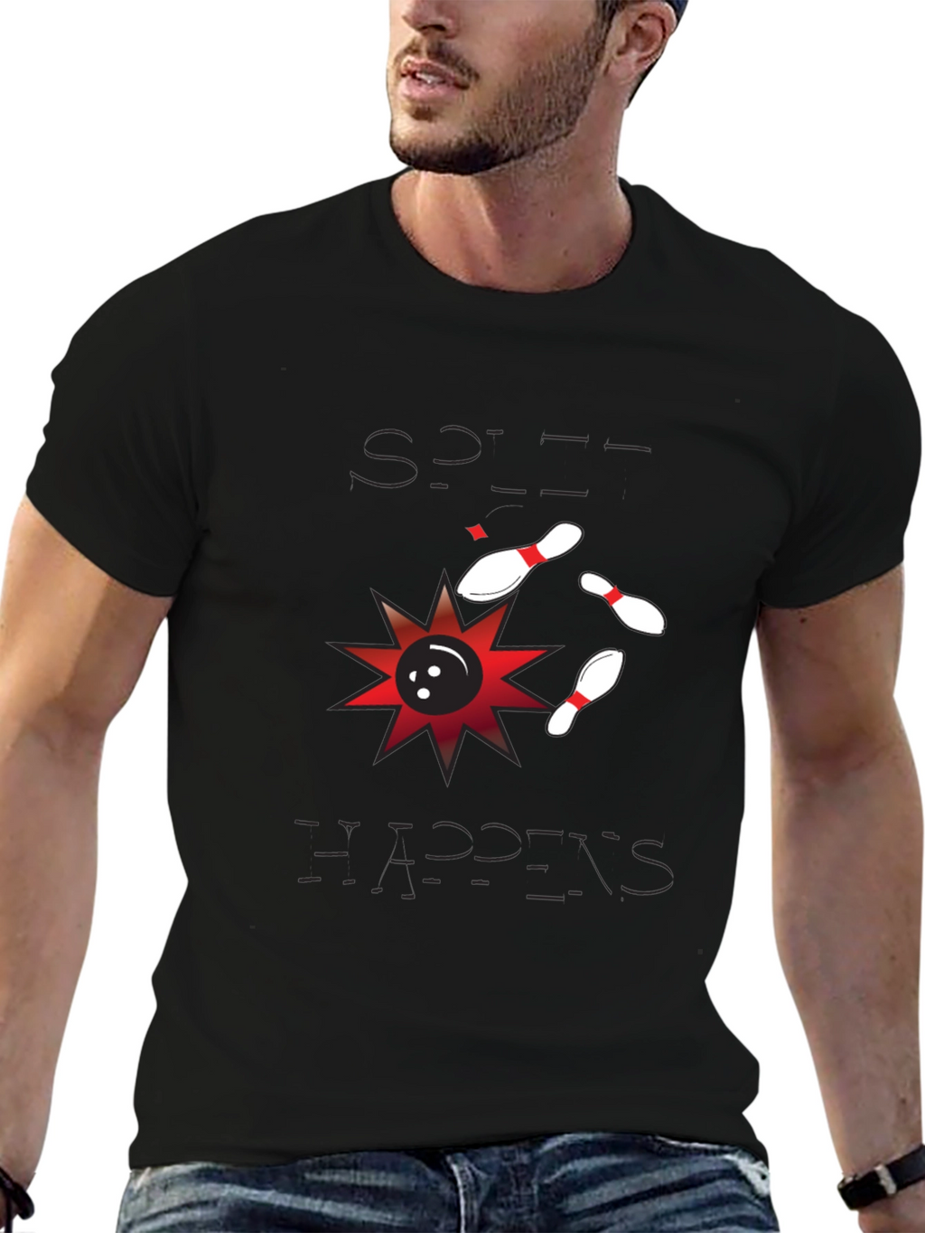 Split Happens Bowling T-Shirt - Mens Black Graphic Tee