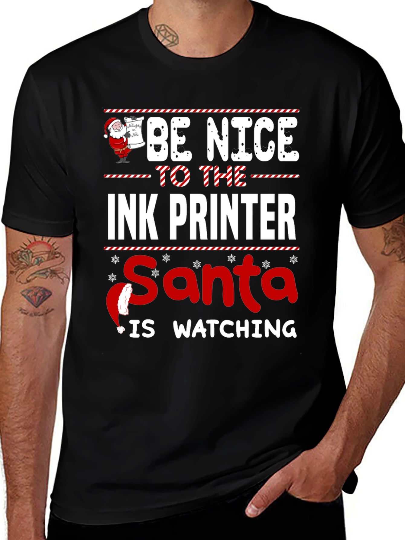 Be Nice to The Ink Printer Santa Watching T-Shirt