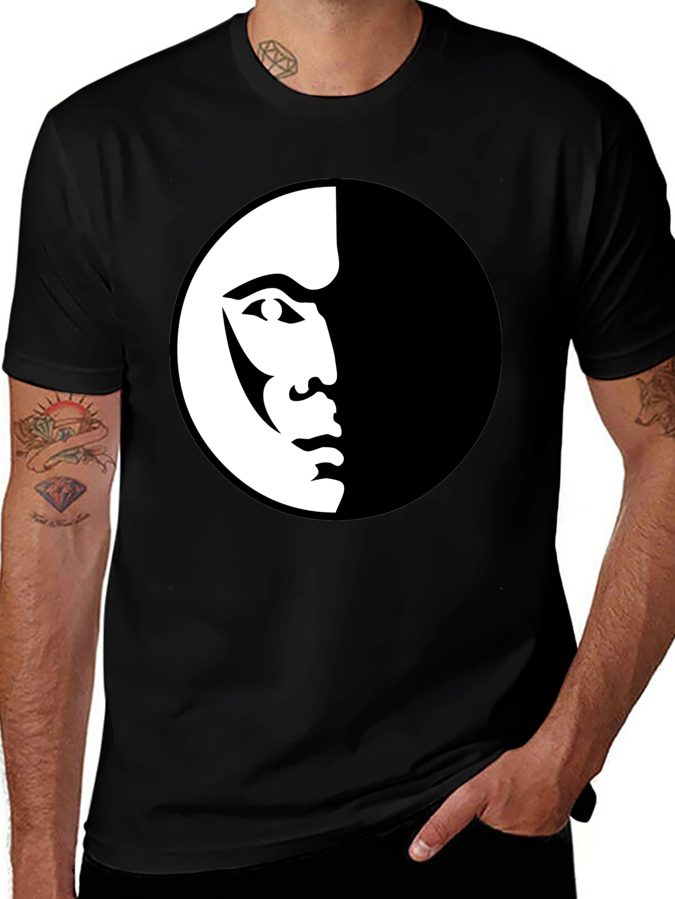 Modern Half Face Graphic Black T-Shirt